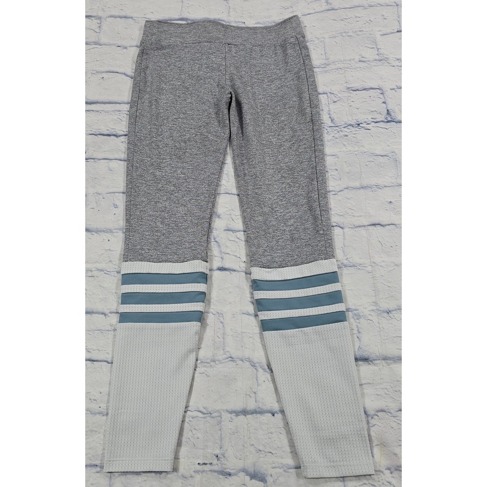 Bombshell Sportswear Leggings Women M Gray Blue Striped Mesh Activewear Gym Yoga